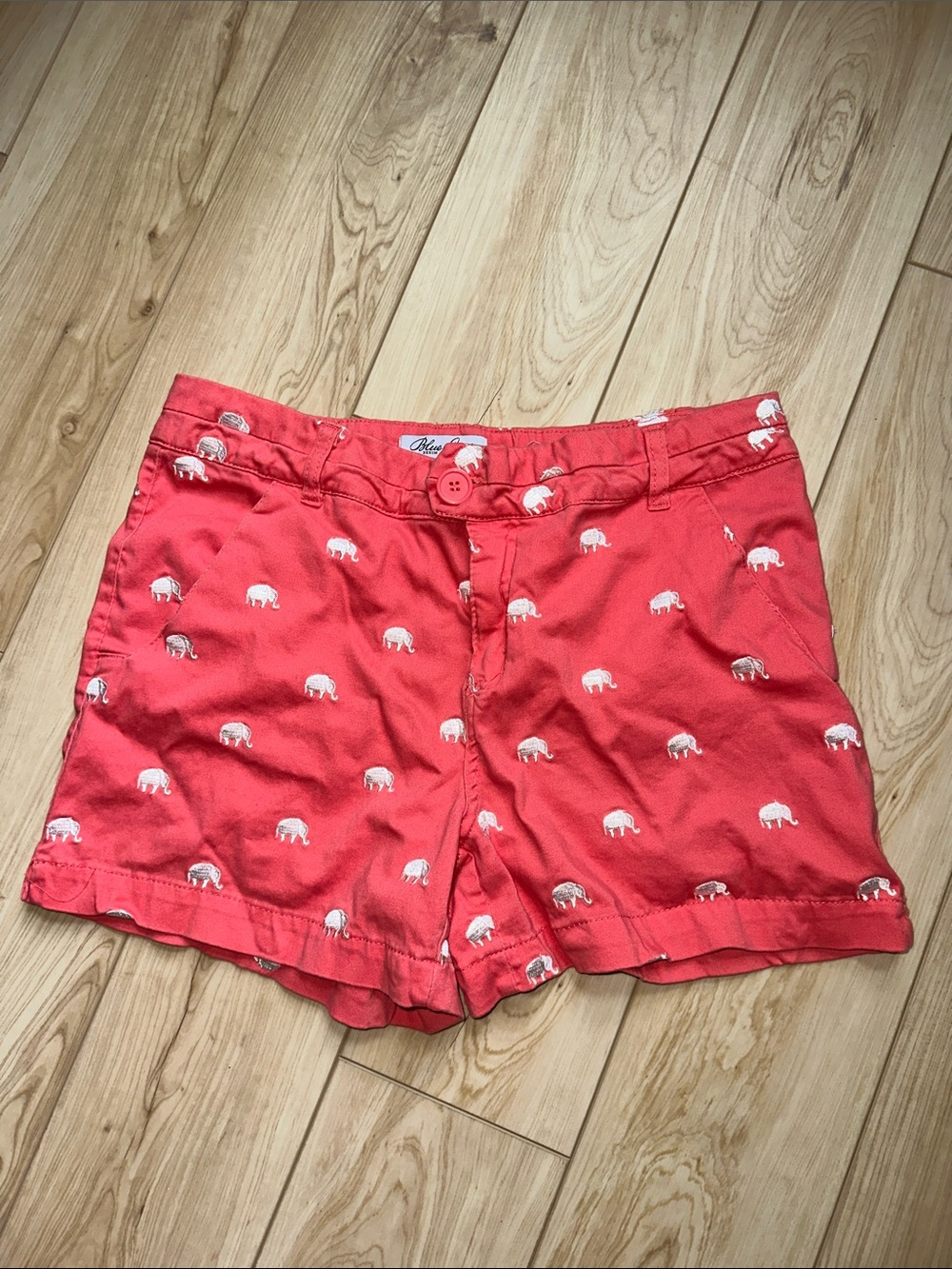 Blue Epic Denim Coral Pink Shorts w/ White Elephants